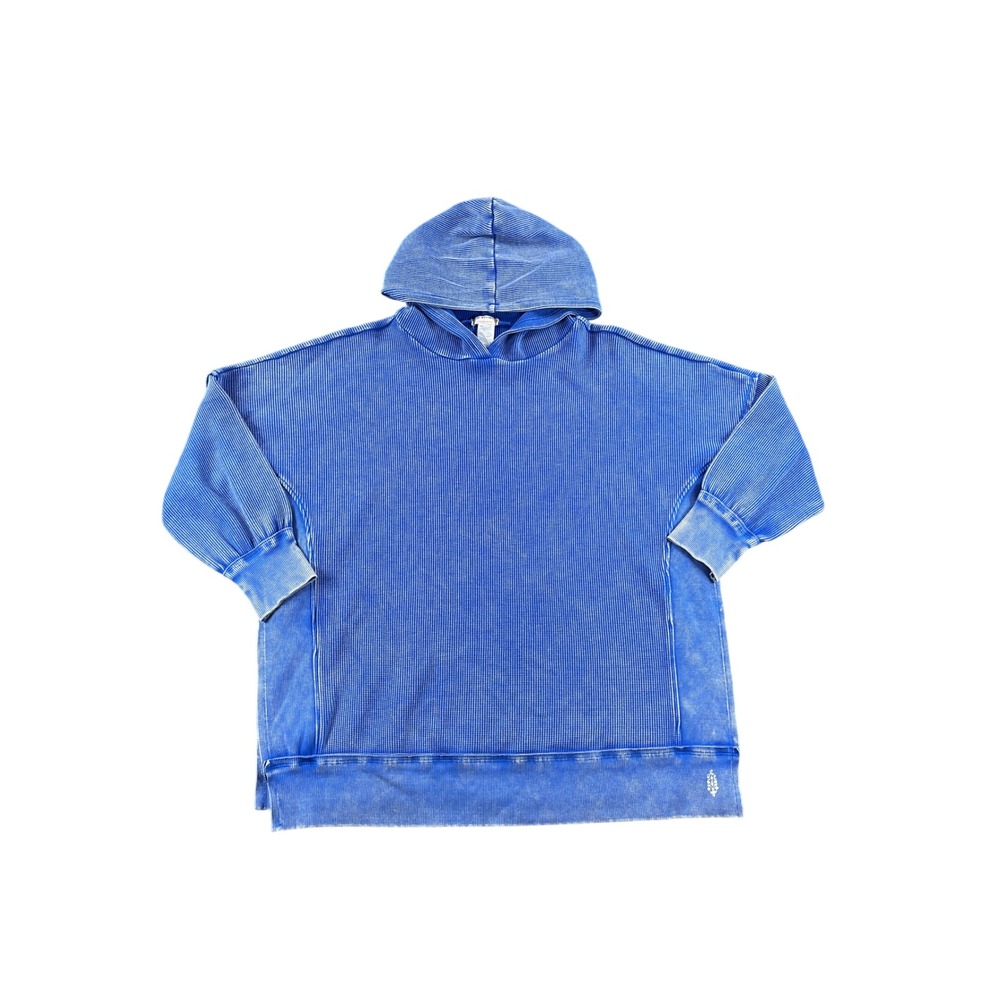 FP Movement Free People Blue Waffle Knit Hoodie and Flare Pant Set Acid Wash